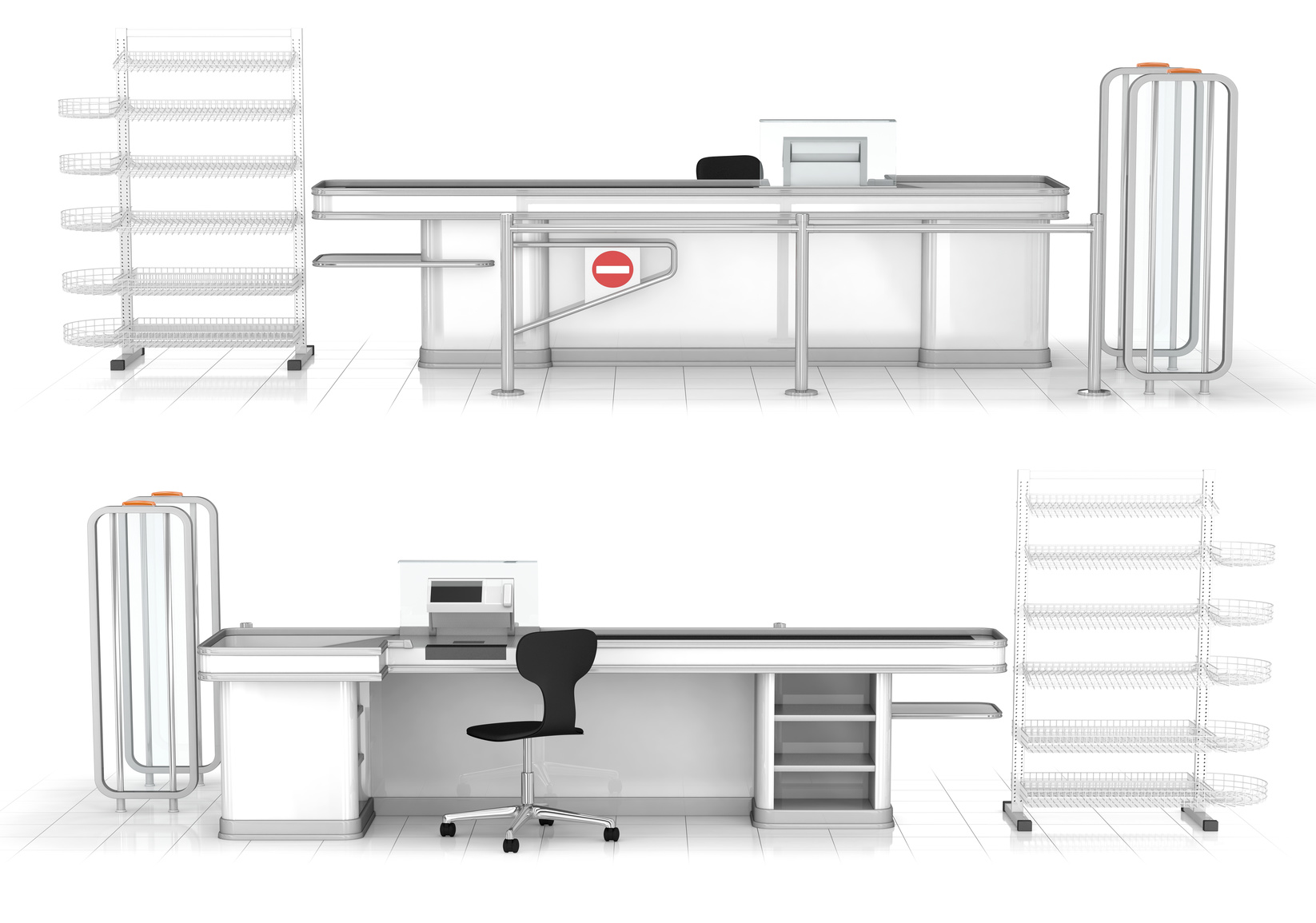 Supermarket cash registers. 3d image. Isolated on white.