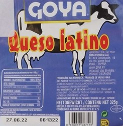 Warenrückruf des Markenartikels “GOYA Queso latino, 325 g”