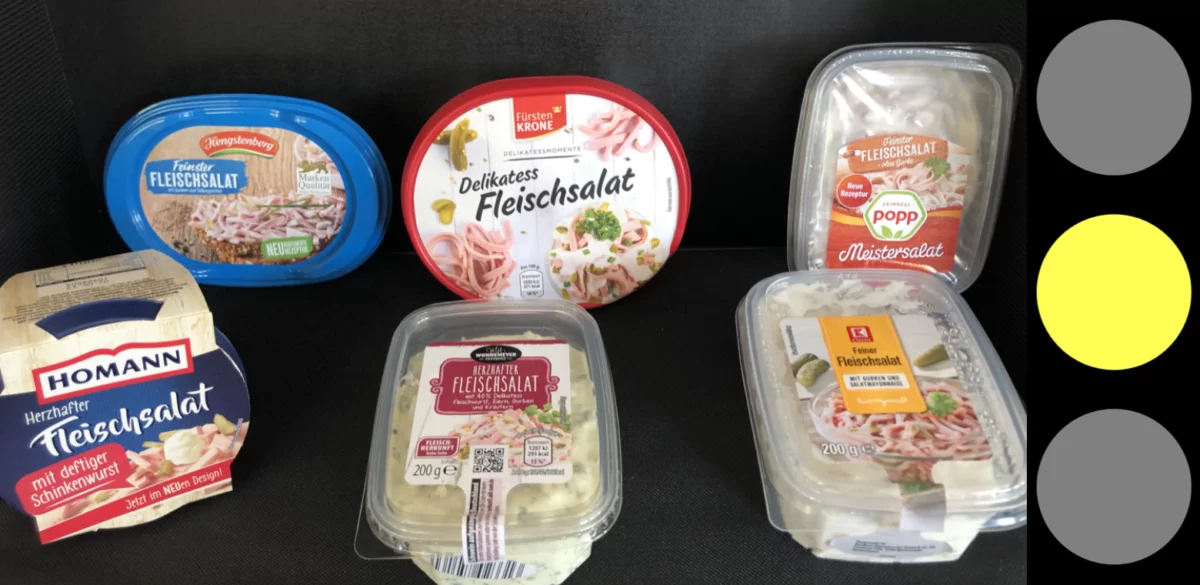 Ampel-Foodzies prüfen Supermarkt Fleischsalat Inside 